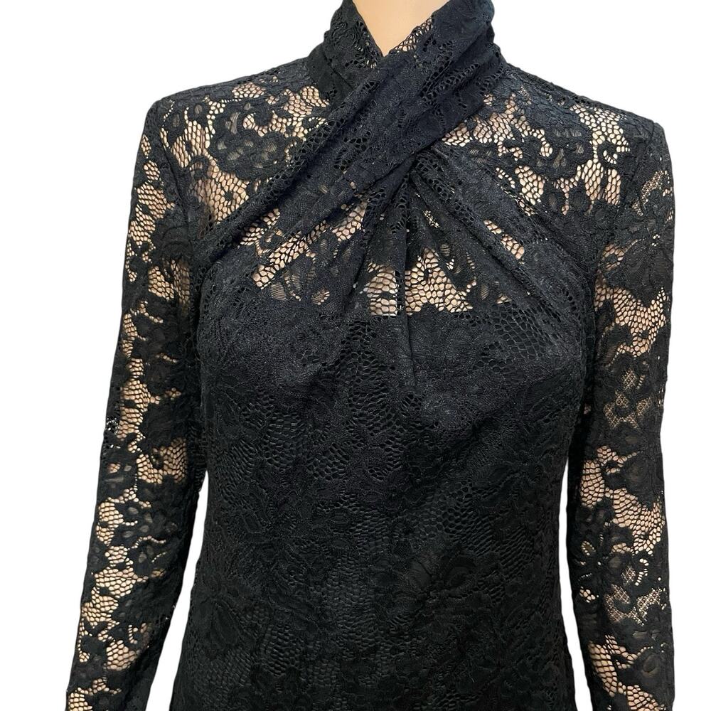 Elie Tahari Lace Sheath Dress Size 2 Twist Front Mock Neck Long Sleeve Classic - Picture 2 of 11